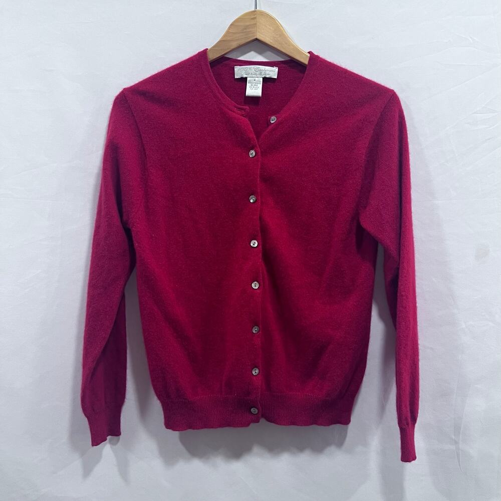 Womens Red 100% Cashmere Finest Two Ply Yarns Cardigan Button-Up Top M Old Money